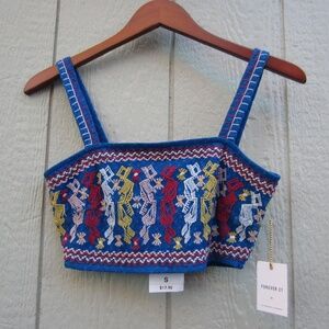 Forever 21 Crotchet Blue Multi Color Bandeau Crop‎ Top Womens S Y2K summer beach